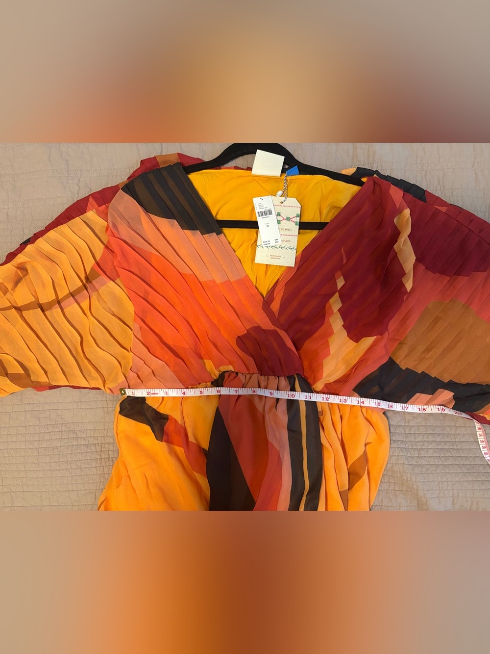 FARM Rio Red Orange & Yellow Abstract Pleated Maxi Dress - Picture 13 of 13